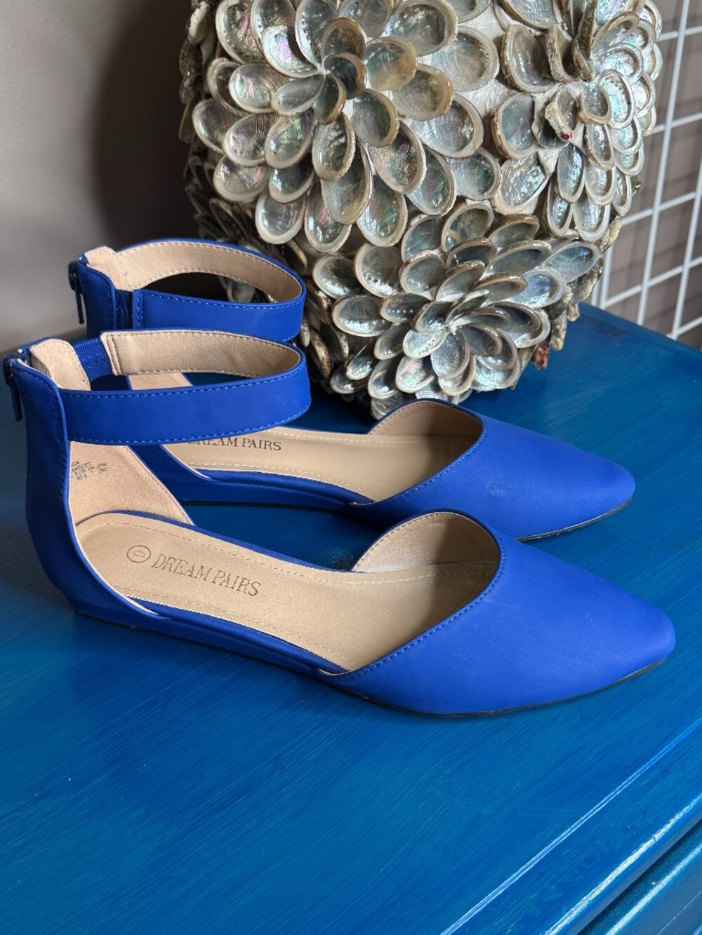 Like New, Dream Pairs Women's Low Wedge Ankle Strap Flats, Royal Blue Size 9